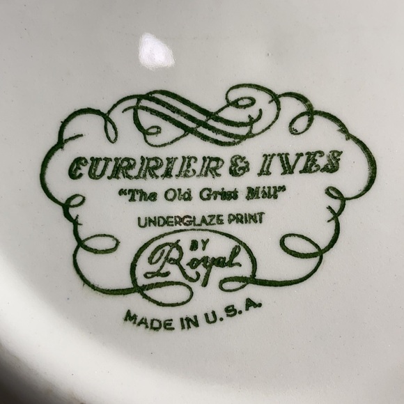 VINTAGE 50’-70’s Currie & Ives The Old Grist Mill Blue Scene Set of 2 Plates - Picture 12 of 12